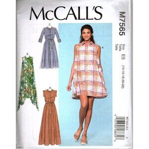 McCall's M7565 Misses 14 to 22 Button Up Dress Sewing Pattern New